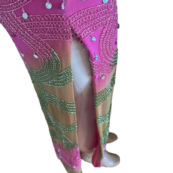 Neon Pink/Green Prom Dress Long Beaded Dress - Picture 7 of 15